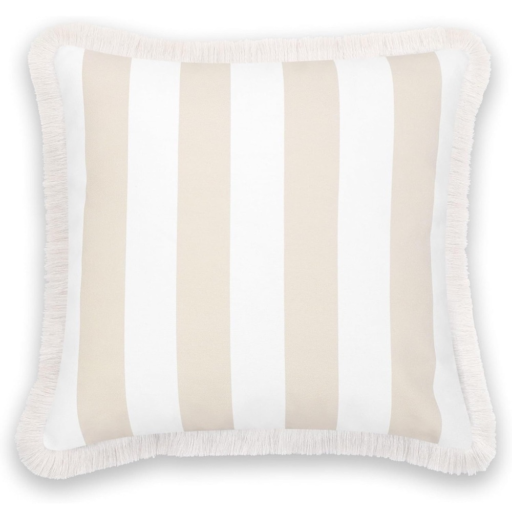 Set of 4 Striped Beige and White Outdoor Throw Pillow - Picture 5 of 5
